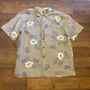 Pussers West Indies Purple Grey Silk Floral BUTTON UP SHIRT M Beach